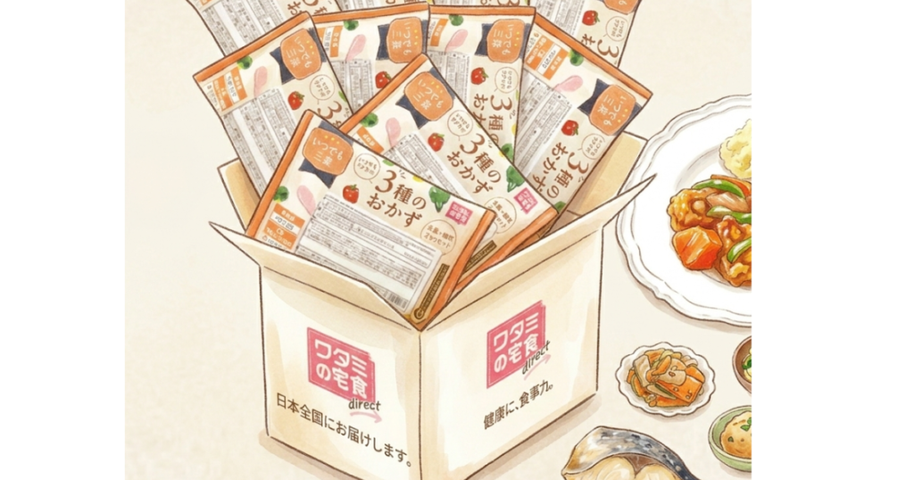 ワタミの宅食 三種のおかずお届けイラスト