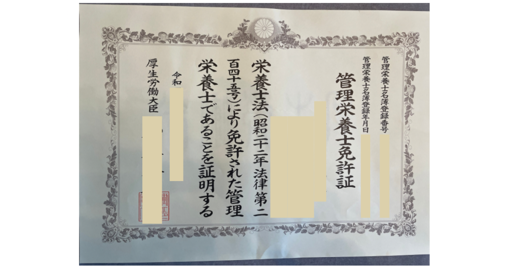 管理栄養士賞状
